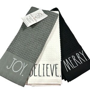 NEW Rae Dunn JOY. BELIEVE. MERRY. Christmas Kitchen Towel Set/3